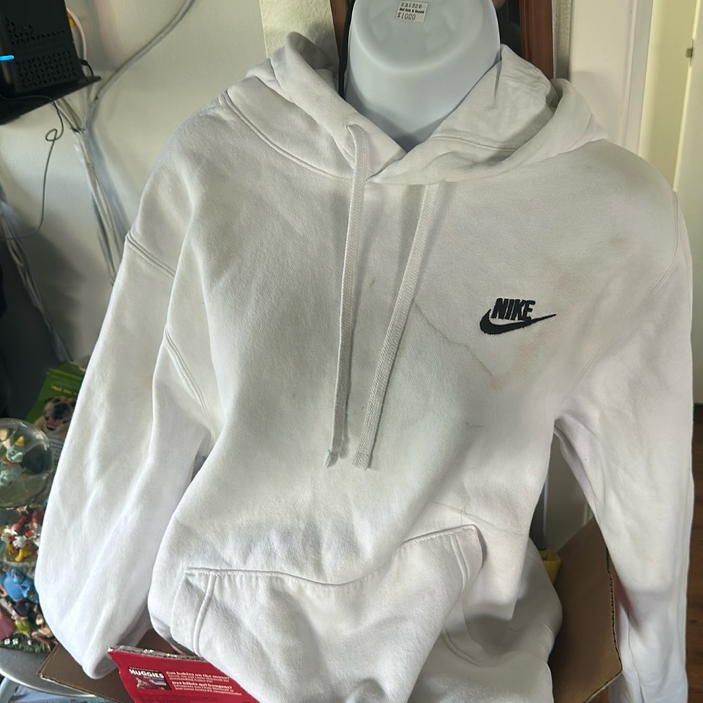 White Nike blue logo hoodie sz med